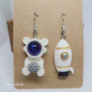 Handmade Astronaut and Rocket Dangle‎ Drop Earrings Space Fun NEW Ladies